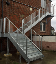 Exterior fire escape checker plate stairs