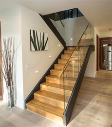 Prefab indoor steel structure timber treads loft granite stairs design