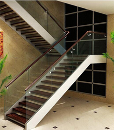Double side stringer carbon steel solid wood tread staircase