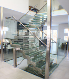 Modern stainless steel glass treads zig zag stairs 