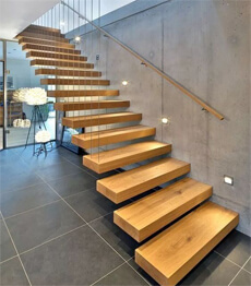 Modern Glass interior staircase with anti slip wooden tread