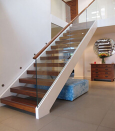 Granite tread stainless steel double beams residential stairs staircase