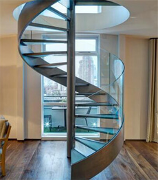 Stainless steel frame laminated glass treads spiral stairs