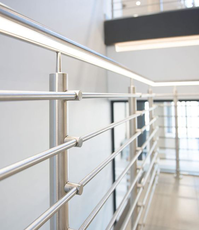 steel stainless railing rod stair balcony standard balustrade horizontal vertical floor polished brushed bolt pre package buried